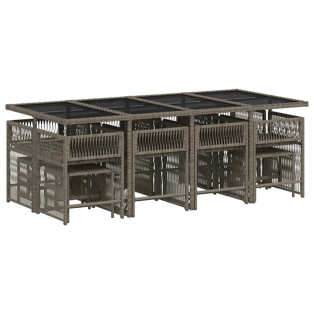 13 Pcs conjunto jantar p/ jardim c/ almofadões vime PE cinzento