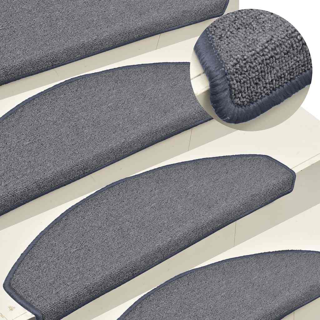 Tapetes de escada 15 peças 65x24x4 cm cinza claro e azul semicircular grande
