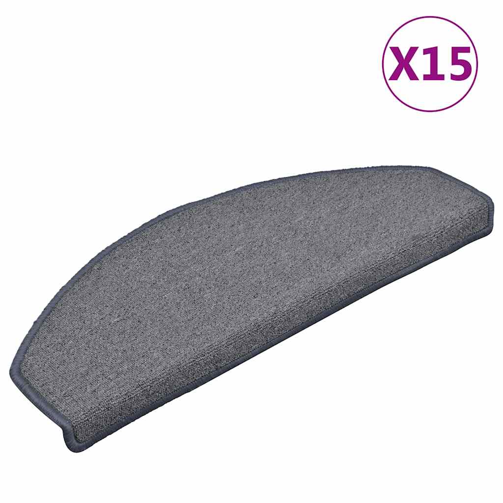 Tapetes de escada 15 peças 65x24x4 cm cinza claro e azul semicircular grande