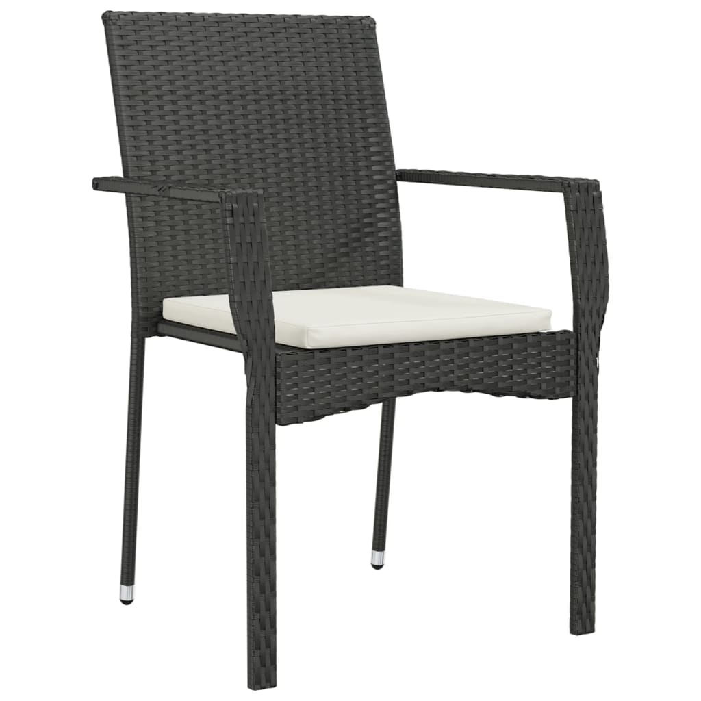 Cadeiras de jardim com almofadões 2 pcs vime PE preto