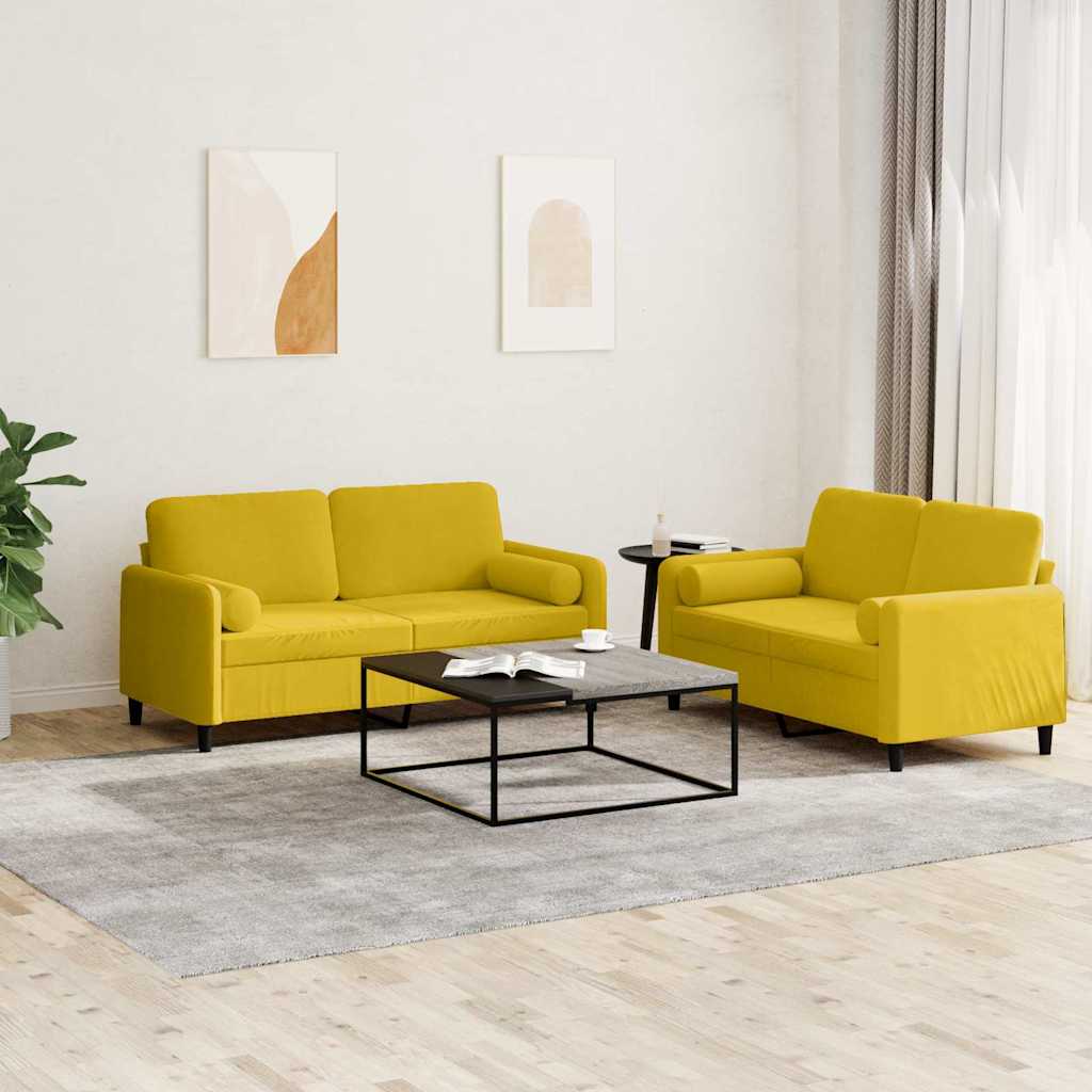 2 Pcs conjunto de sofás com almofadas veludo amarelo