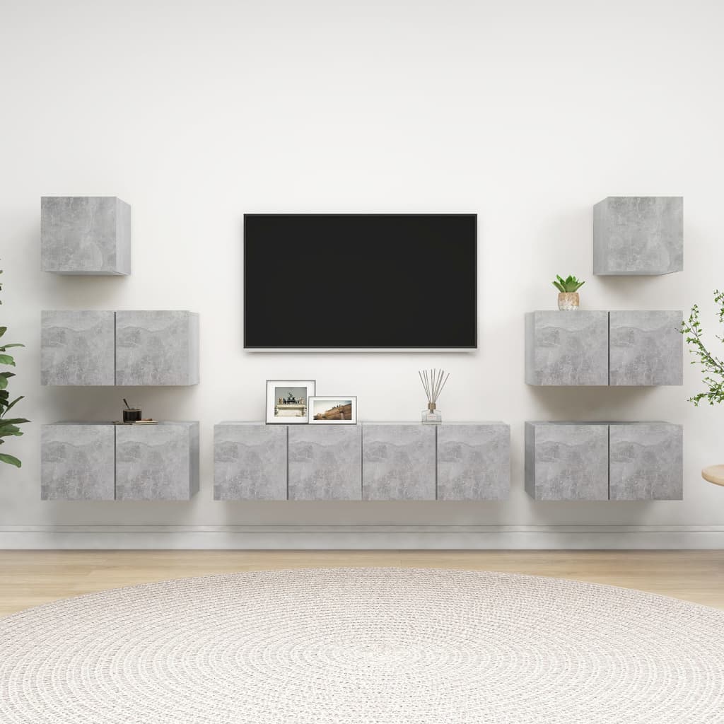 8 Pcs conjunto de móveis de TV derivados madeira cinza cimento