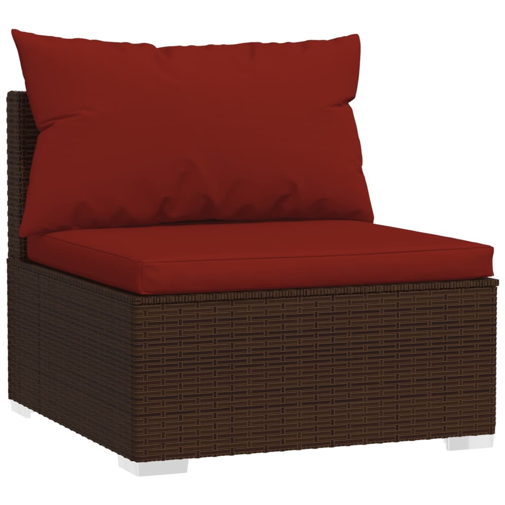 9 Pcs conjunto lounge jardim c/ almofadões vime PE castanho