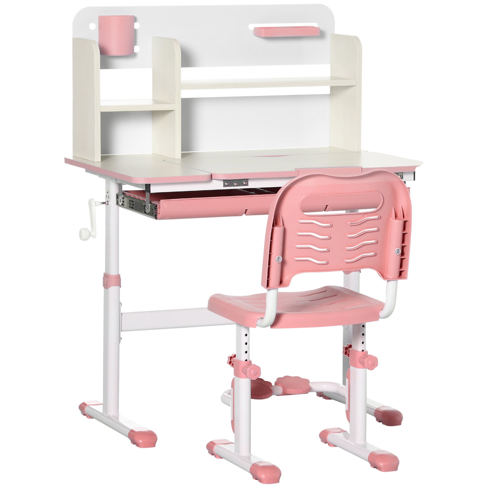 Conjunto de secretária e cadeira para crianças com altura ajustável e bancada inclinável 80x52x88x109cm e 35,5x44,5x66-80cm rosa