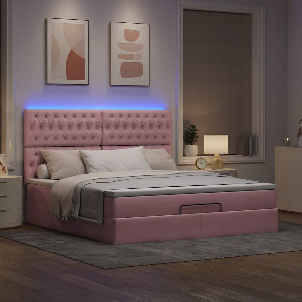 Estrutura de cama otomana com colchões 180x200 cm veludo rosa