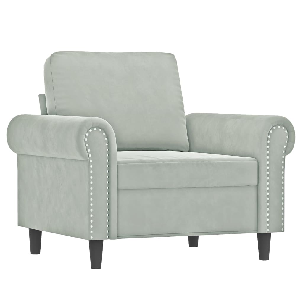 4 Pcs conjunto de sofás com almofadas veludo cinzento-claro