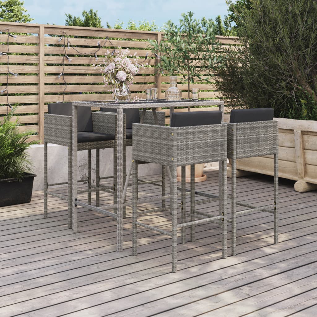 5 Pcs conjunto de bar p/ jardim c/ almofadões vime PE cinzento