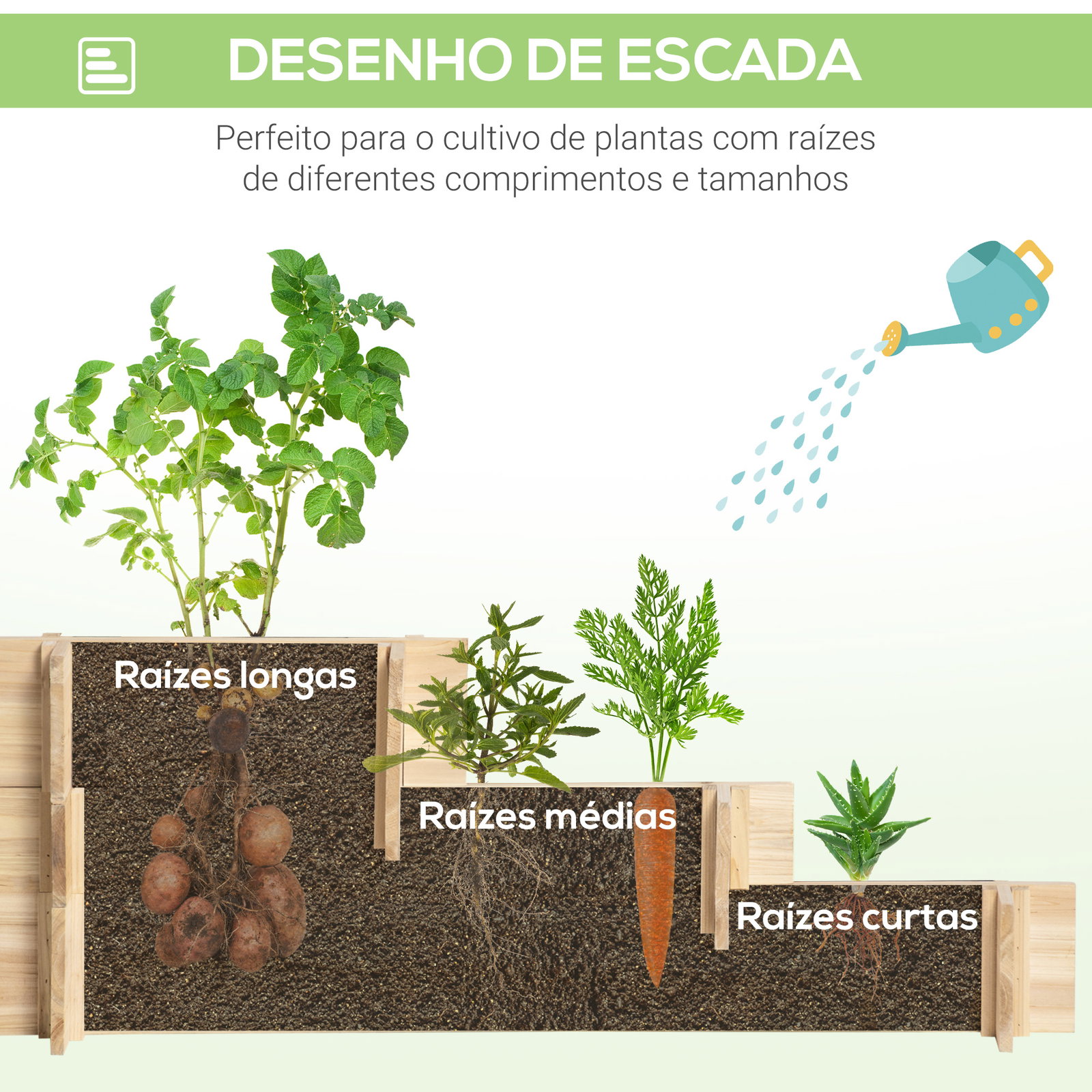 Caixa de plantio de madeira de 3 níveis com malha geotextil para cultivos de plantas flores exterior 93x93x35 cm madeira