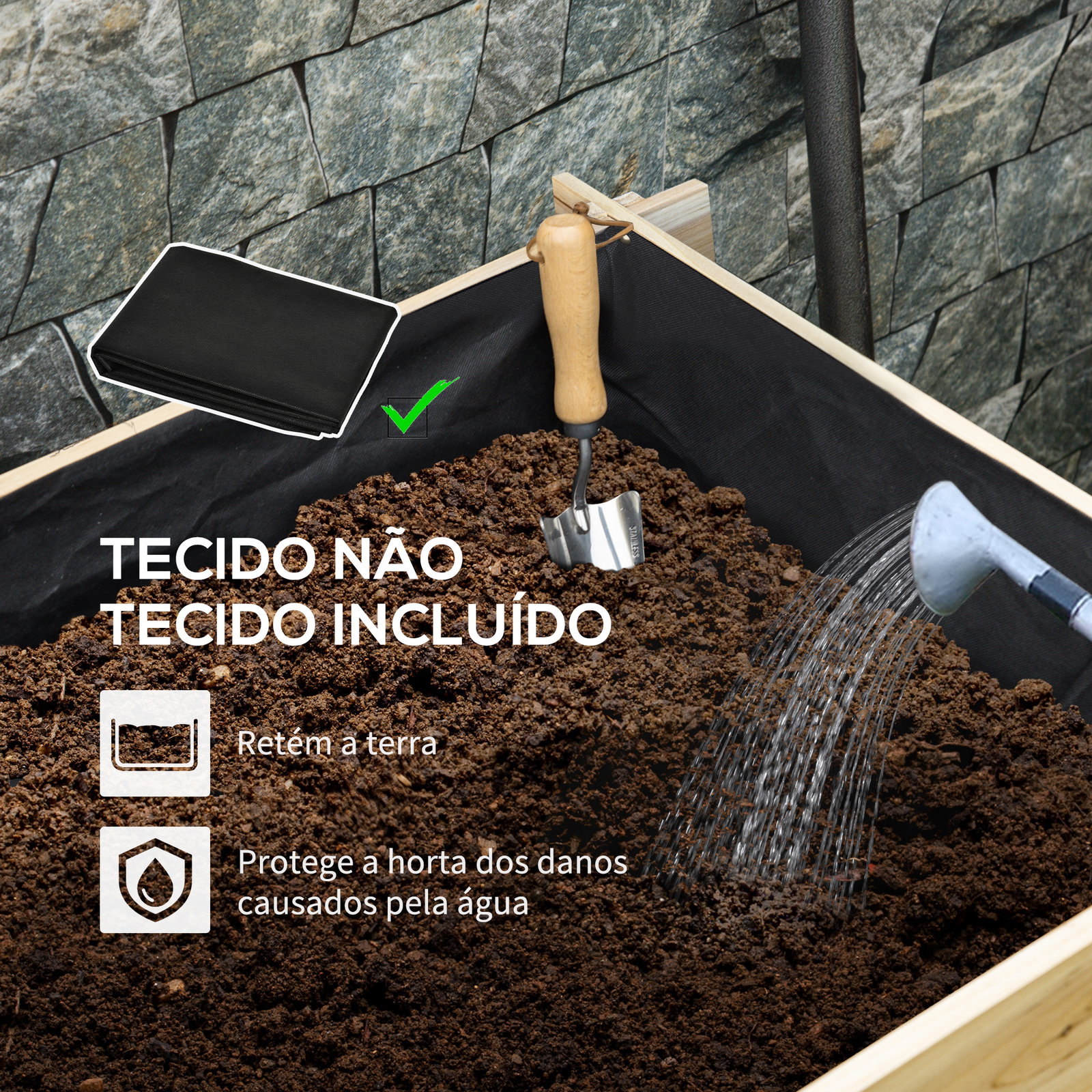 Caixa de plantio de madeira de 3 níveis com malha geotextil para cultivos de plantas flores exterior 93x93x35 cm madeira