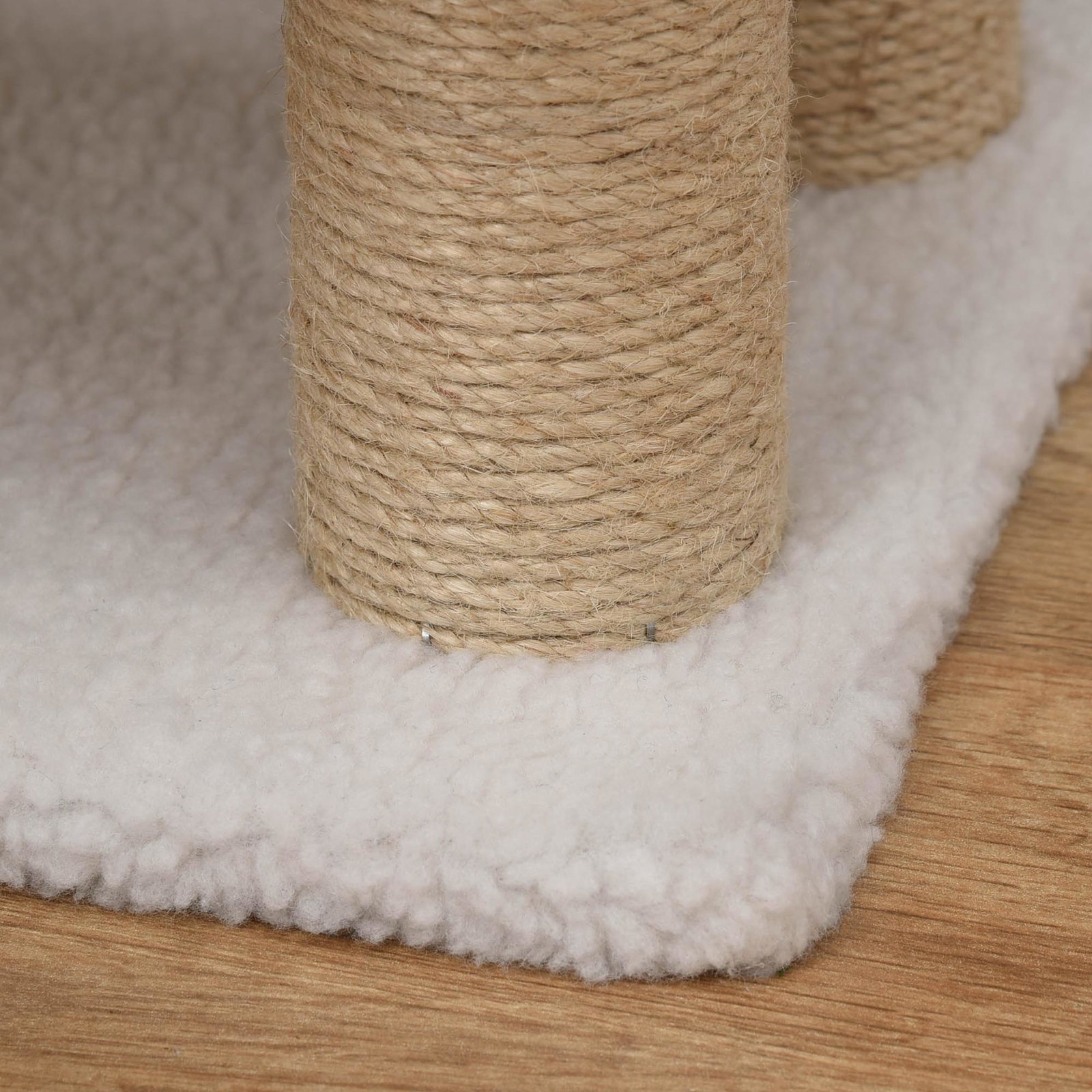 Escada para Gatos de 4 Níveis Coberta de Pelúcia Suave Poste de Juta Bola Pendurada Arranhador para Gatos 60x40x64 cm Branco