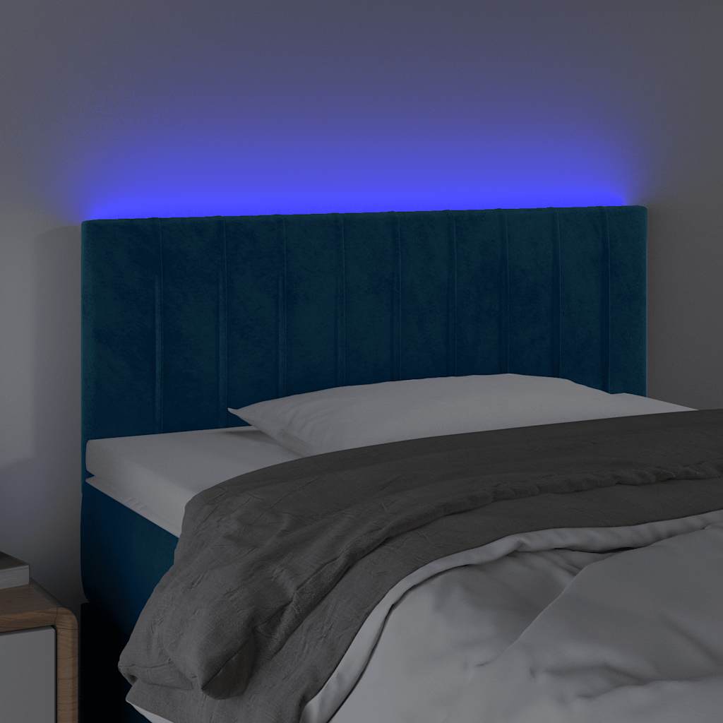 Cabeceira de cama c/ luzes LED veludo 100x5x78/88cm azul-escuro