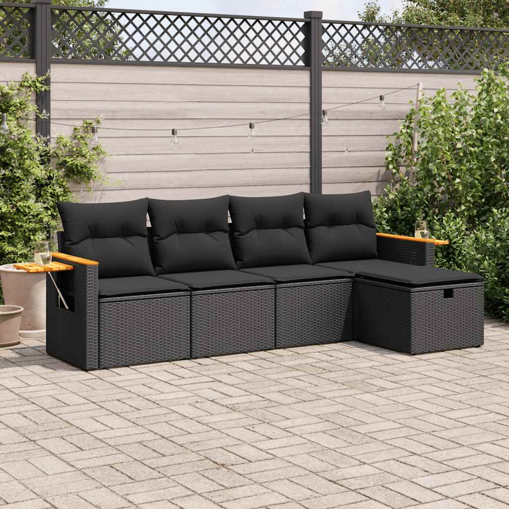 5 Pcs conjunto sofás de jardim com almofadões vime PE preto