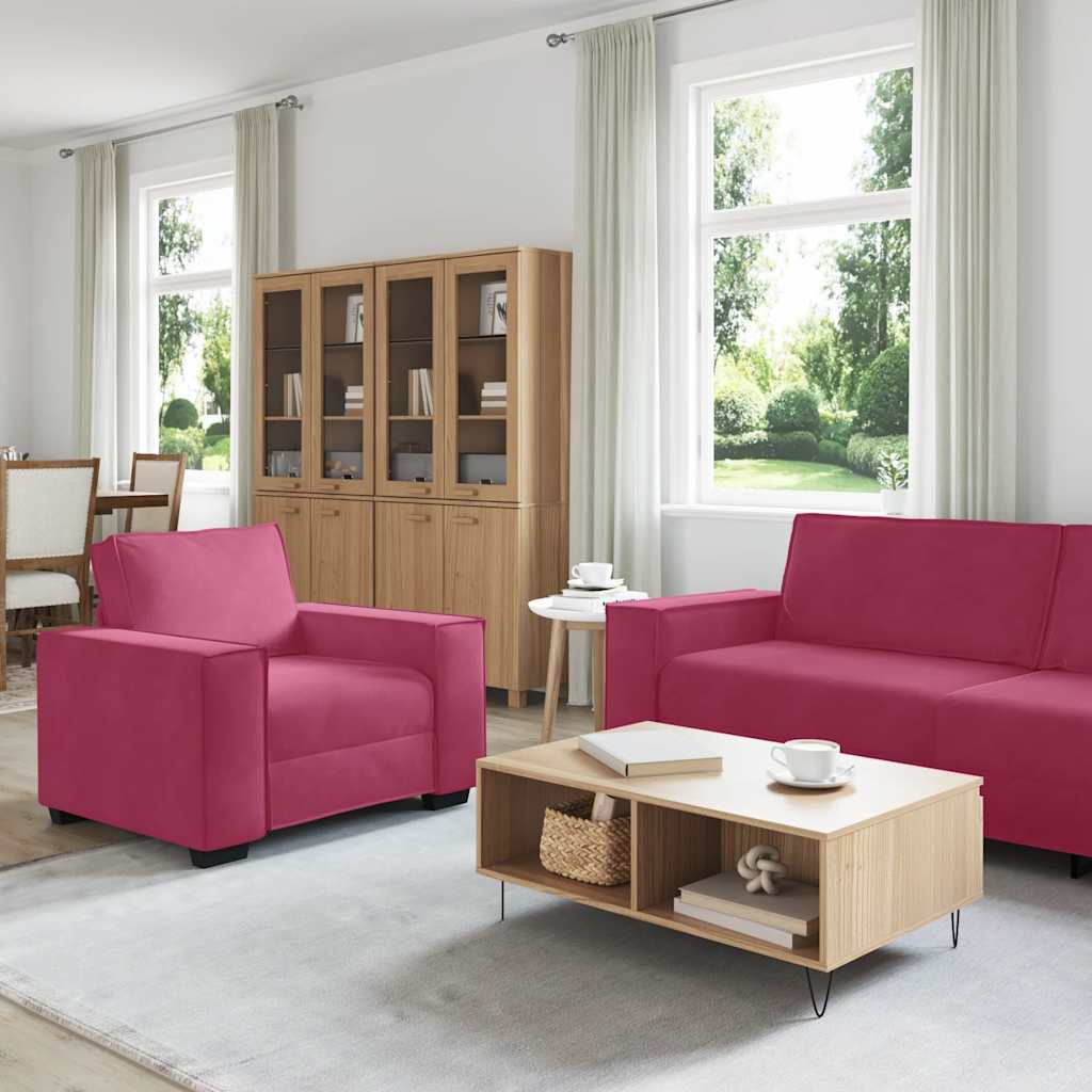 Conjunto de sofá de 3 peças com almofadas em veludo vermelho vinho