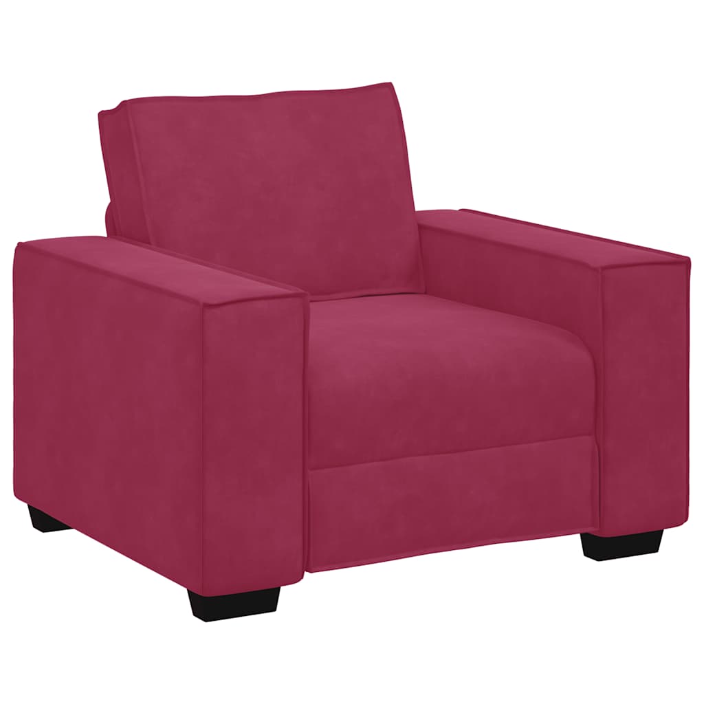 Conjunto de sofá de 3 peças com almofadas em veludo vermelho vinho