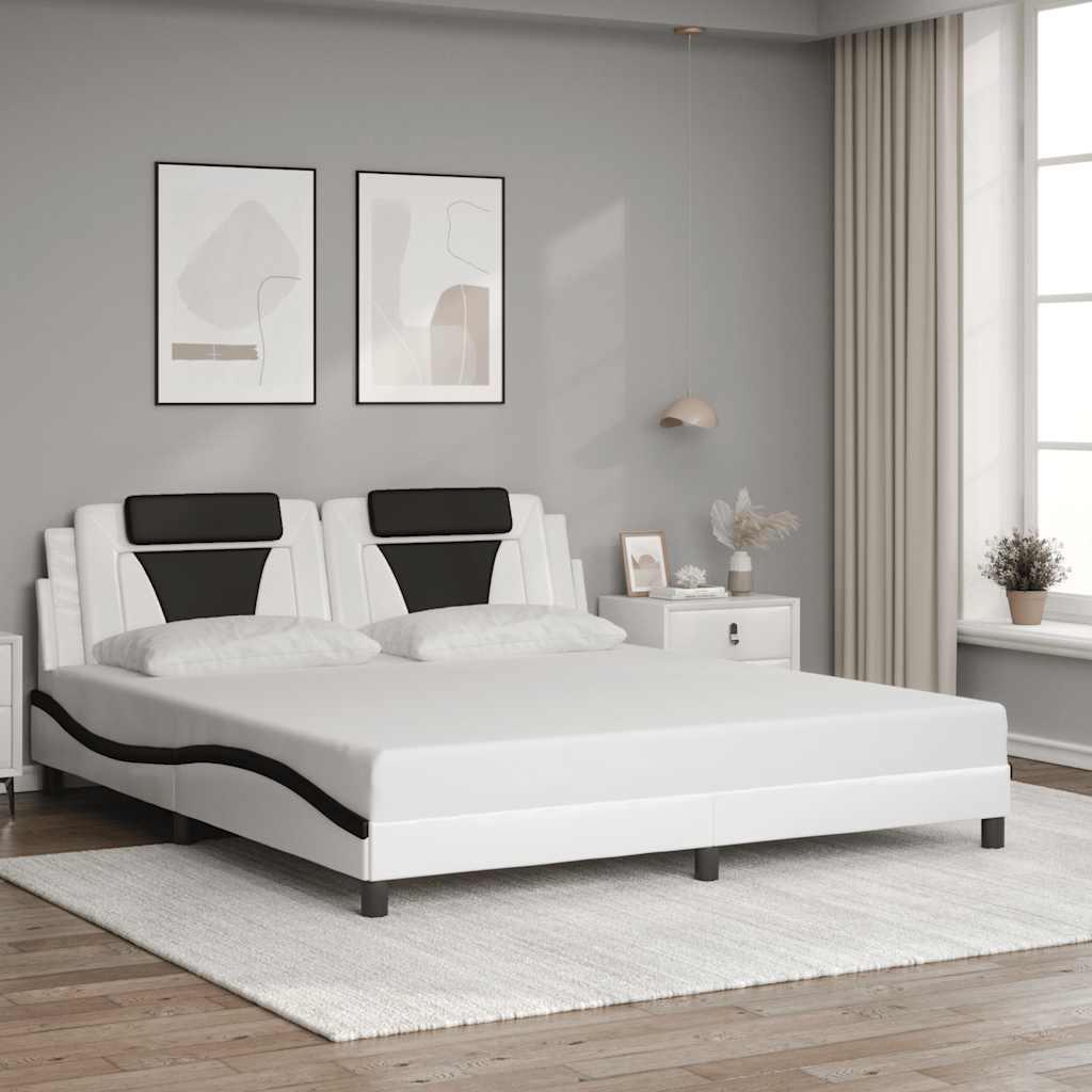Estrutura de cama viana sem colchão couro artificial branco e preto