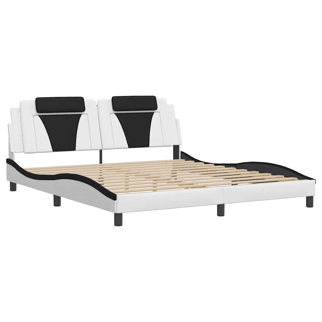 Estrutura de cama viana sem colchão couro artificial branco e preto