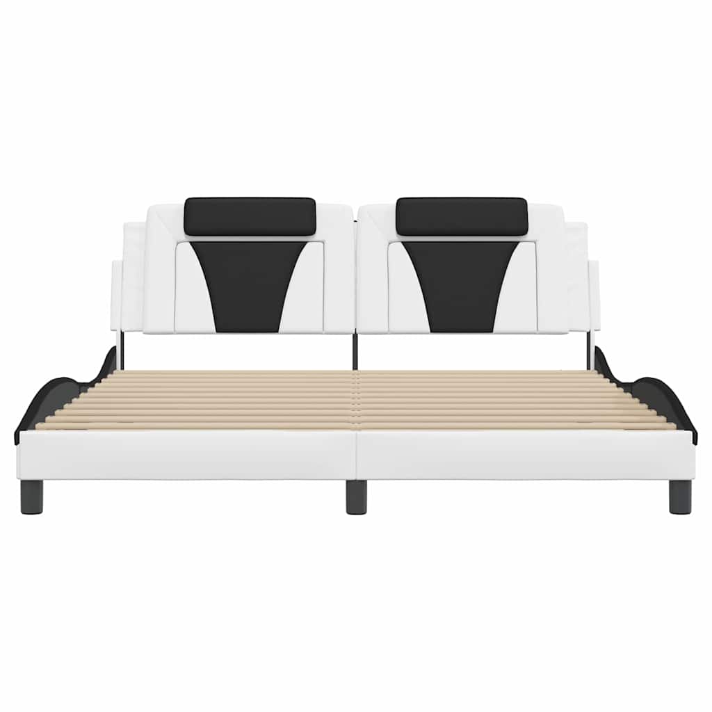 Estrutura de cama viana sem colchão couro artificial branco e preto