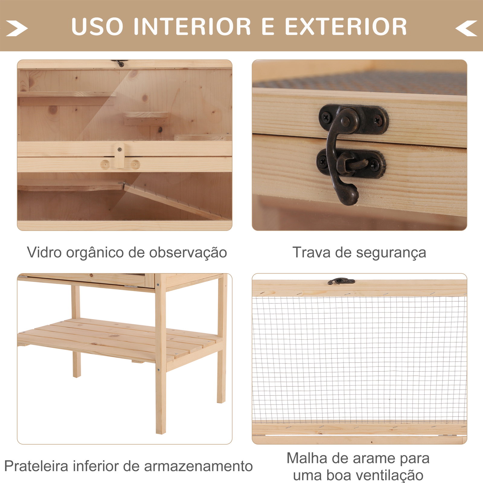 Gaiola de madeira para hamsters e outros pequenos roedores 60x40x120cm madeira natural