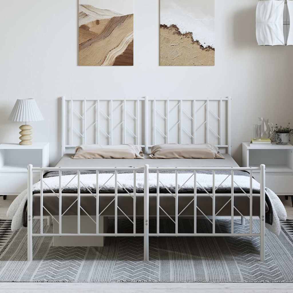 Estrutura de cama com cabeceira e pés 193x203 cm metal branco