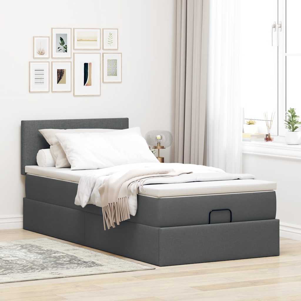 Estrutura cama otomana colchão 90x190 cm tecido cinzento escuro