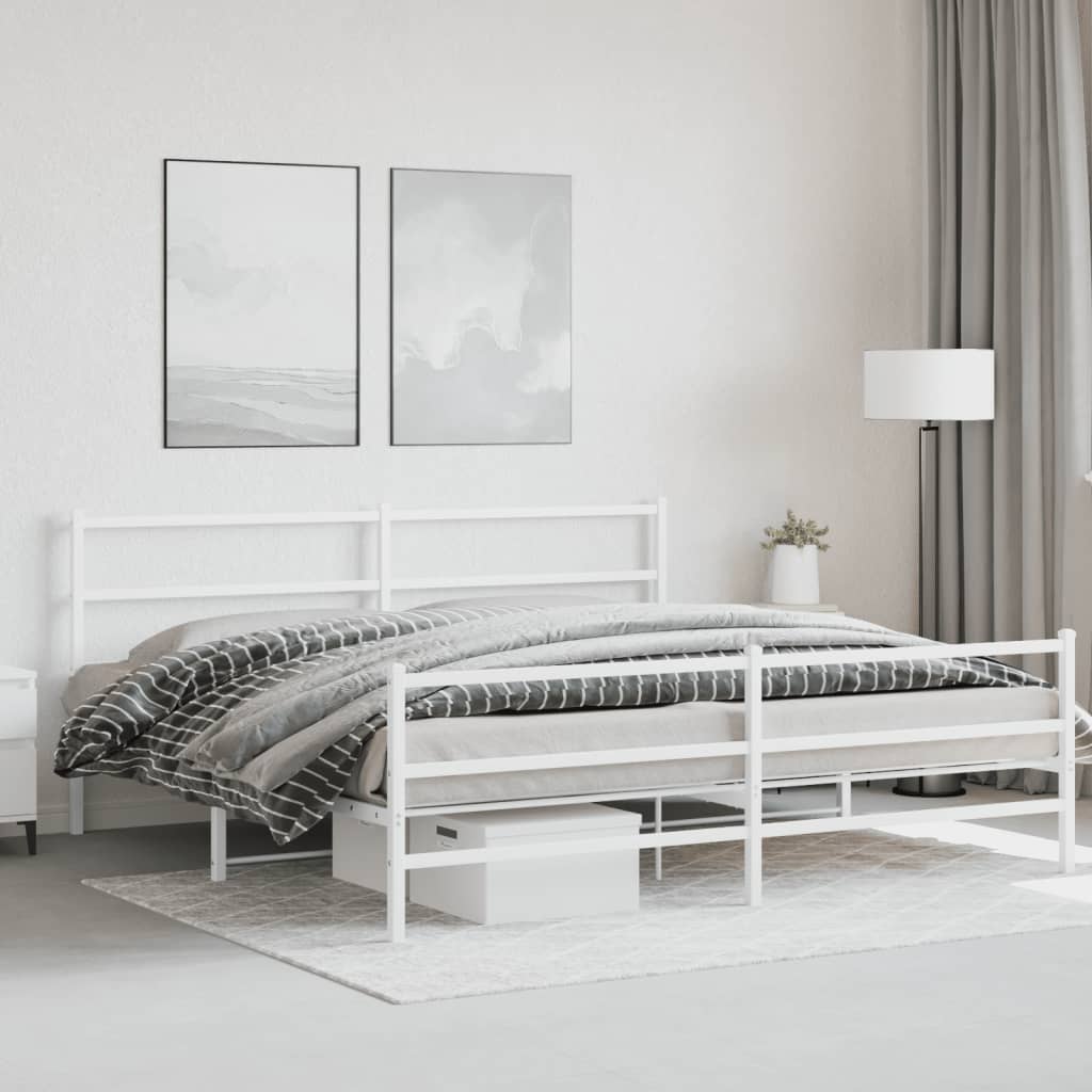Estrutura de cama com cabeceira e pés 193x203 cm metal branco