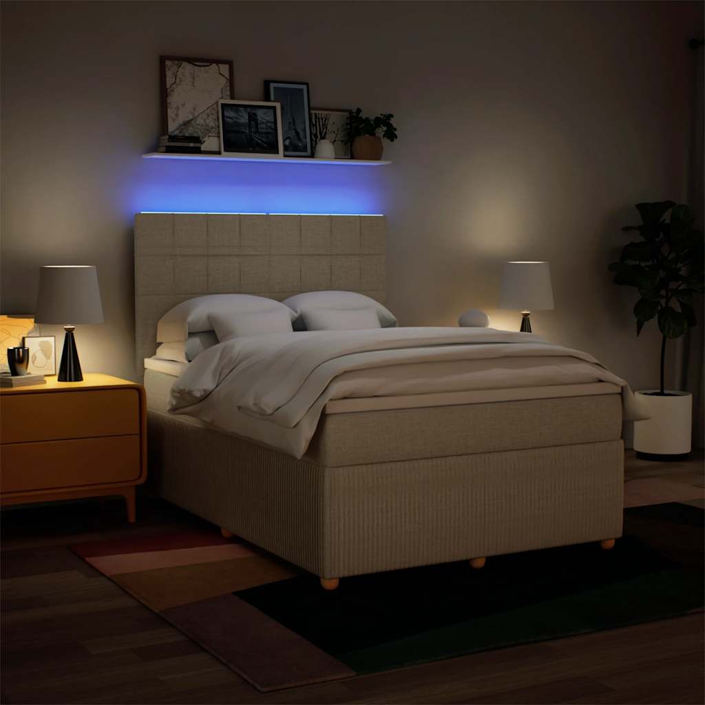 Cama com molas/colchão 140x190 cm tecido cor creme