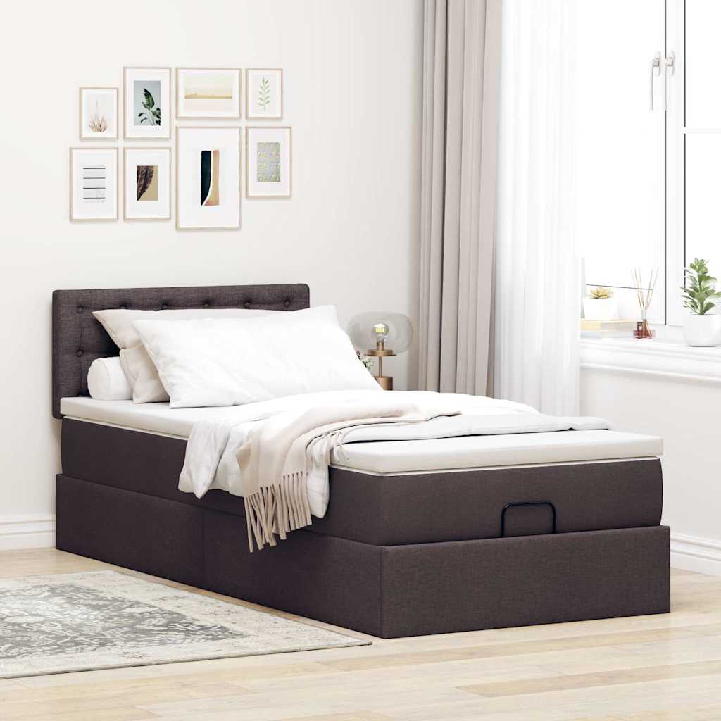 Estrutura cama otomana colchão 90x190 cm tecido castanho escuro
