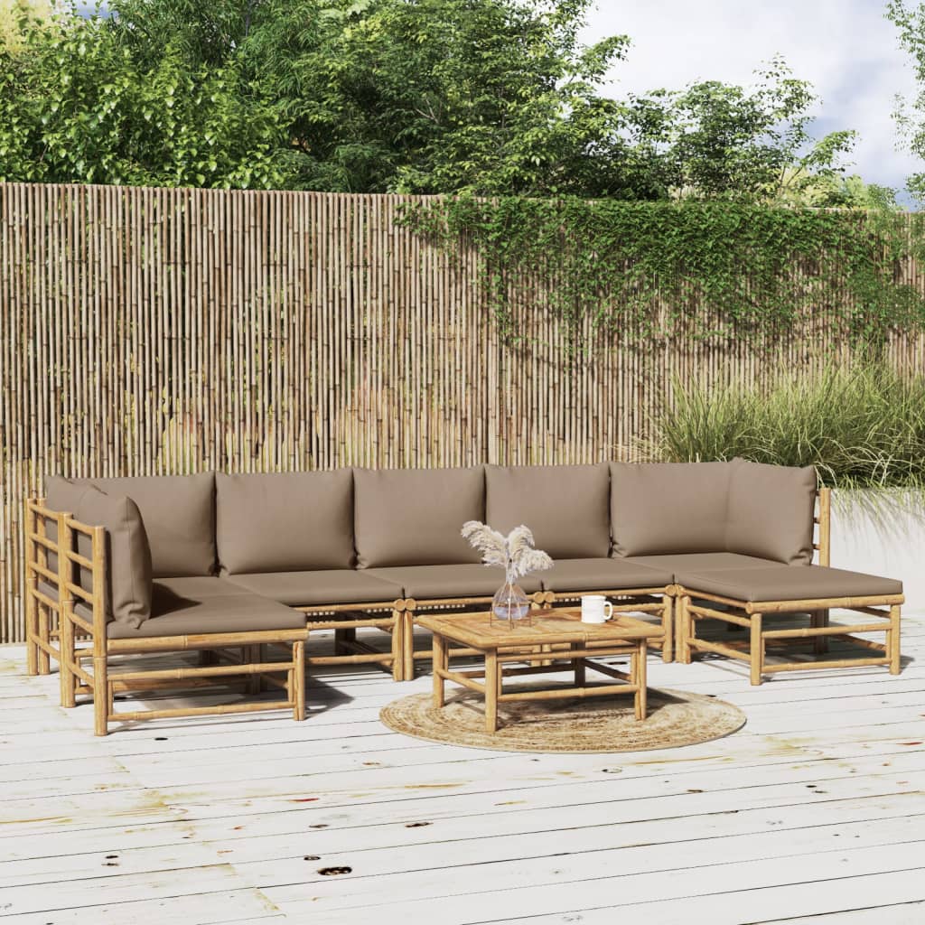 8 Pcs conj. lounge jardim bambu almofadões cinzento-acastanhado