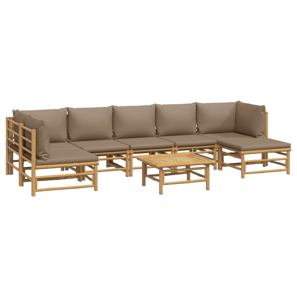 8 Pcs conj. lounge jardim bambu almofadões cinzento-acastanhado