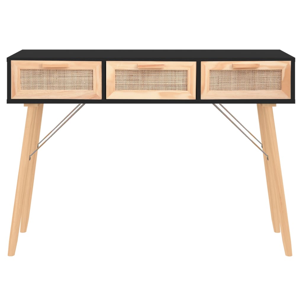 Mesa consola 105x30x75 cm pinho maciço e vime natural preto