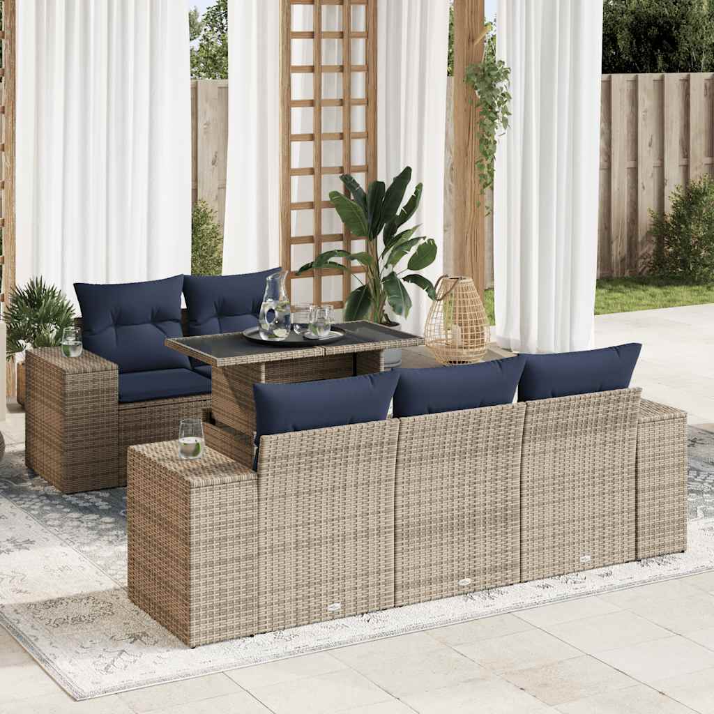 6 Pcs conjunto sofás jardim com almofadões PE/acácia cinzento