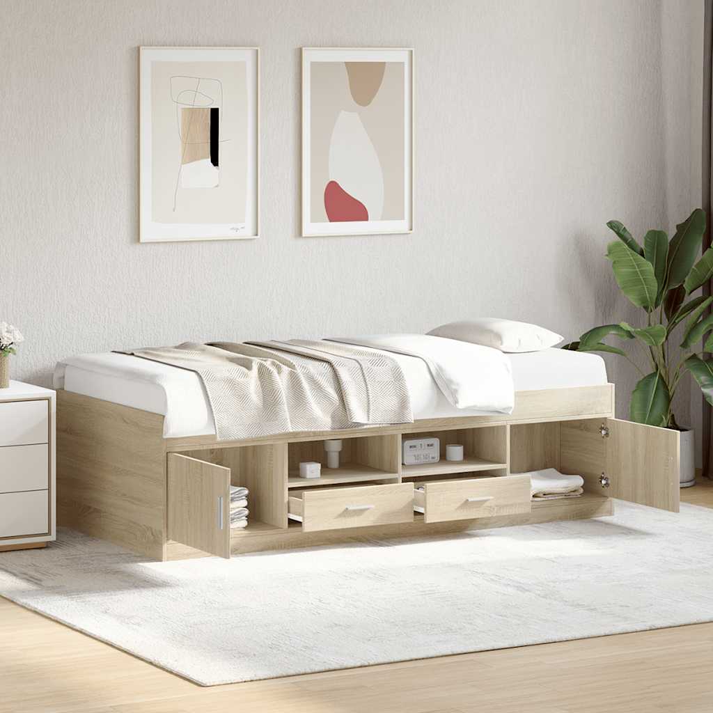 Sofá-cama com gavetas sem colchão 90x190 cm carvalho sonoma