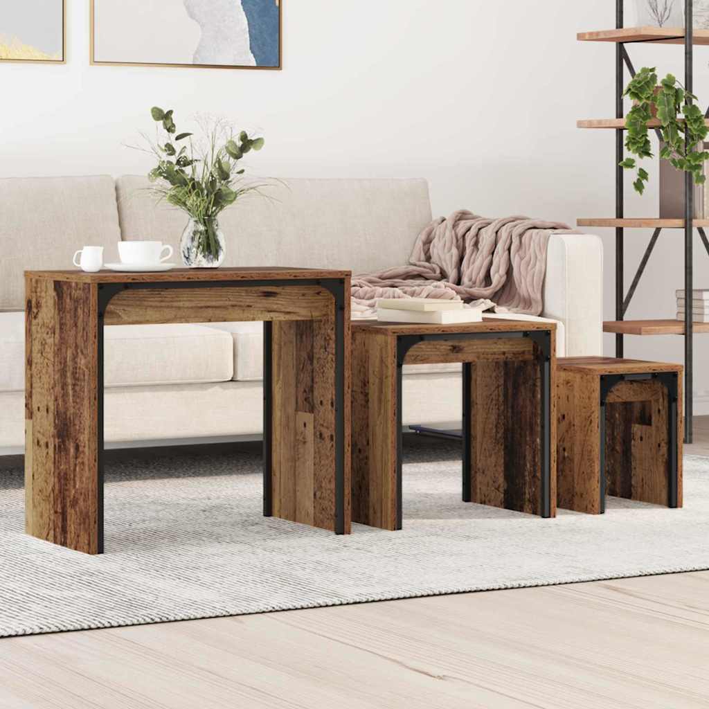 Mesa de centro 3 unid. madeira antiga 60 x 35 x 56 cm