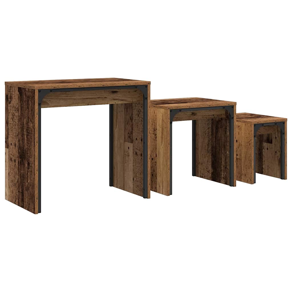 Mesa de centro 3 unid. madeira antiga 60 x 35 x 56 cm