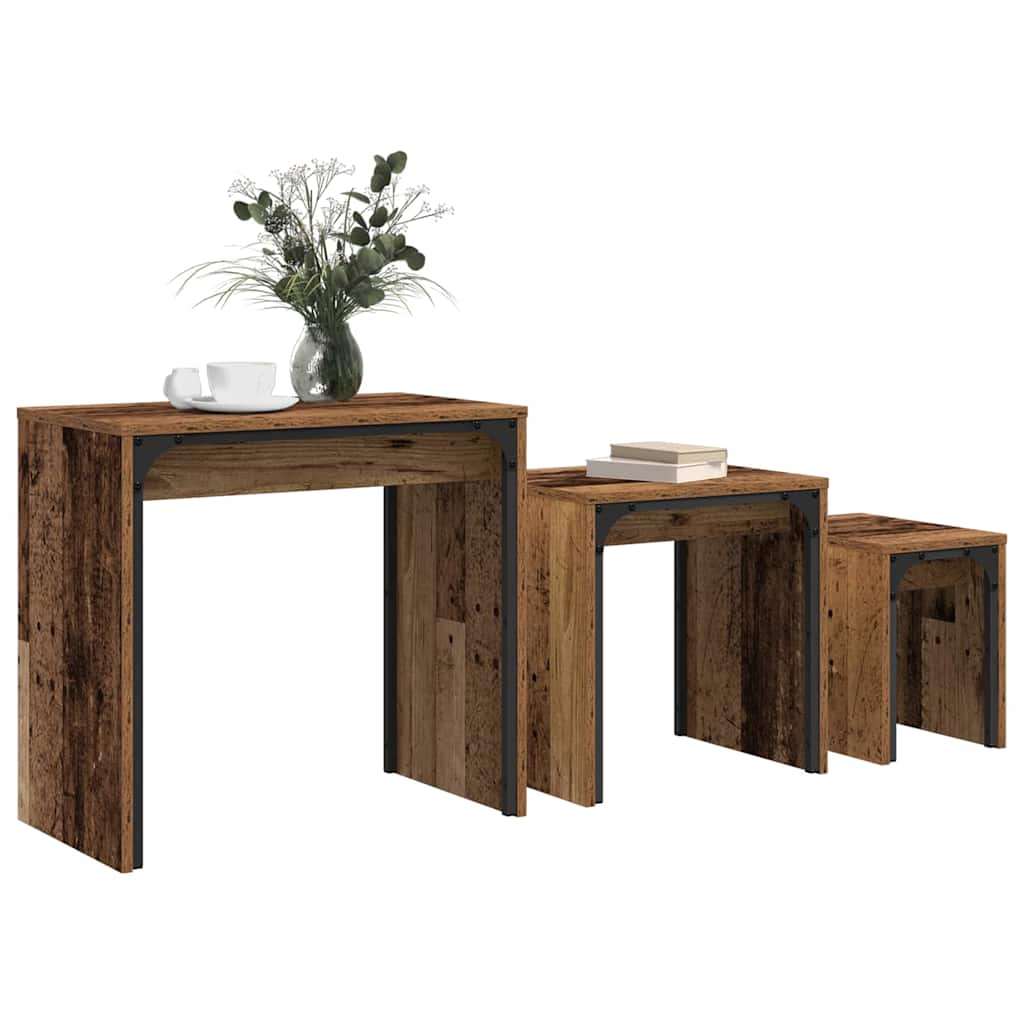 Mesa de centro 3 unid. madeira antiga 60 x 35 x 56 cm