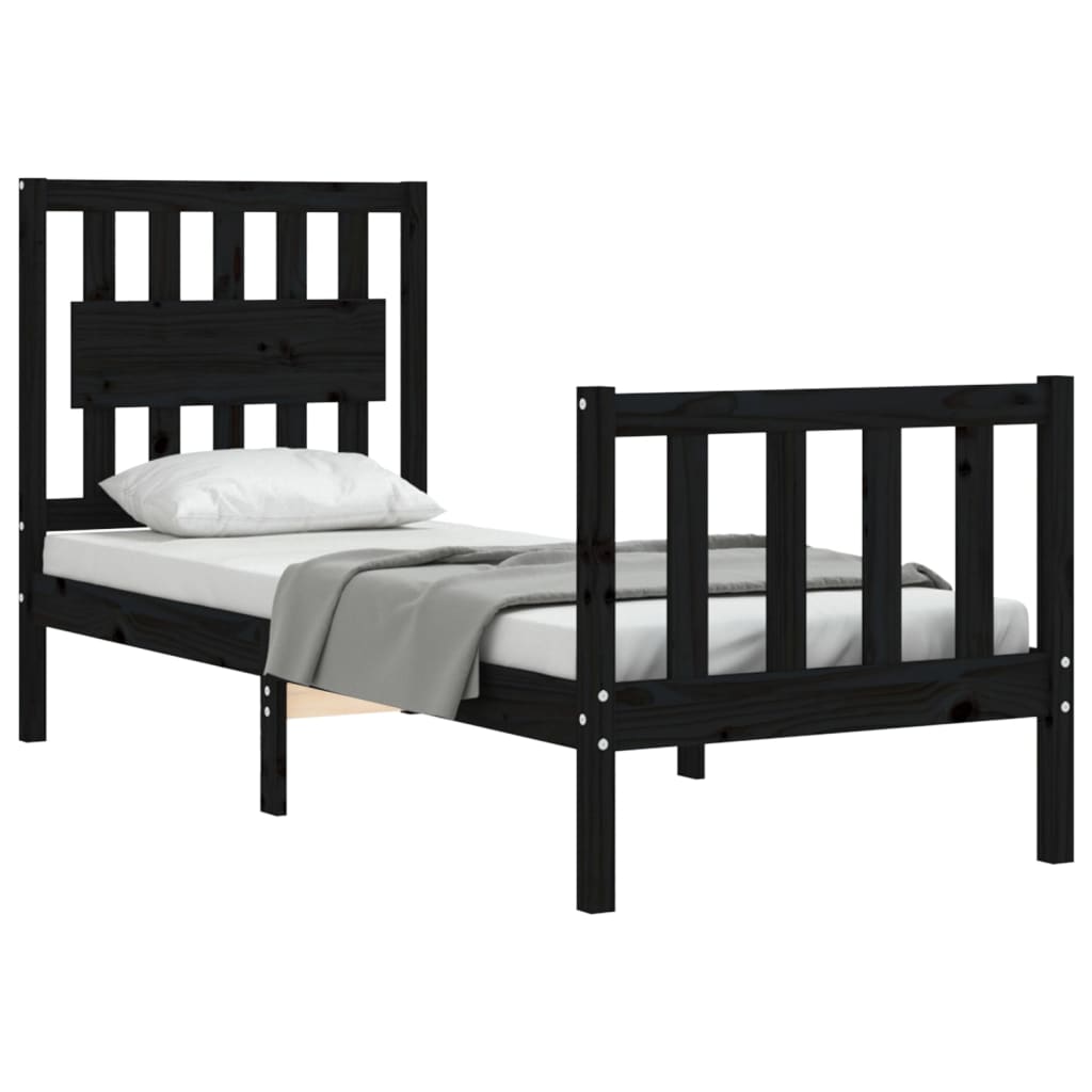 Estrutura cama de solteiro c/ cabeceira madeira maciça preto