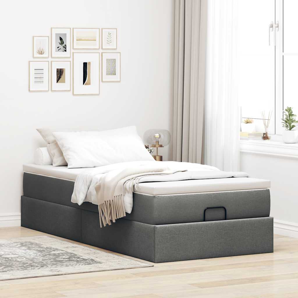 Estrutura cama otomana colchão 80x200 cm tecido cinzento escuro