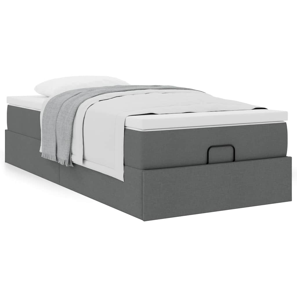 Estrutura cama otomana colchão 80x200 cm tecido cinzento escuro