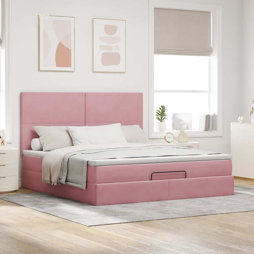 Estrutura de cama otomana com colchões 180x200 cm veludo rosa