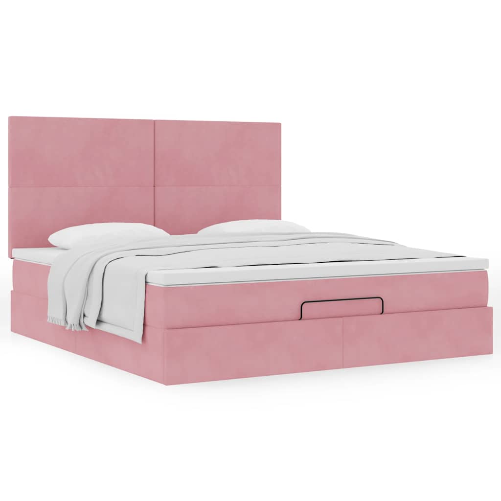 Estrutura de cama otomana com colchões 180x200 cm veludo rosa