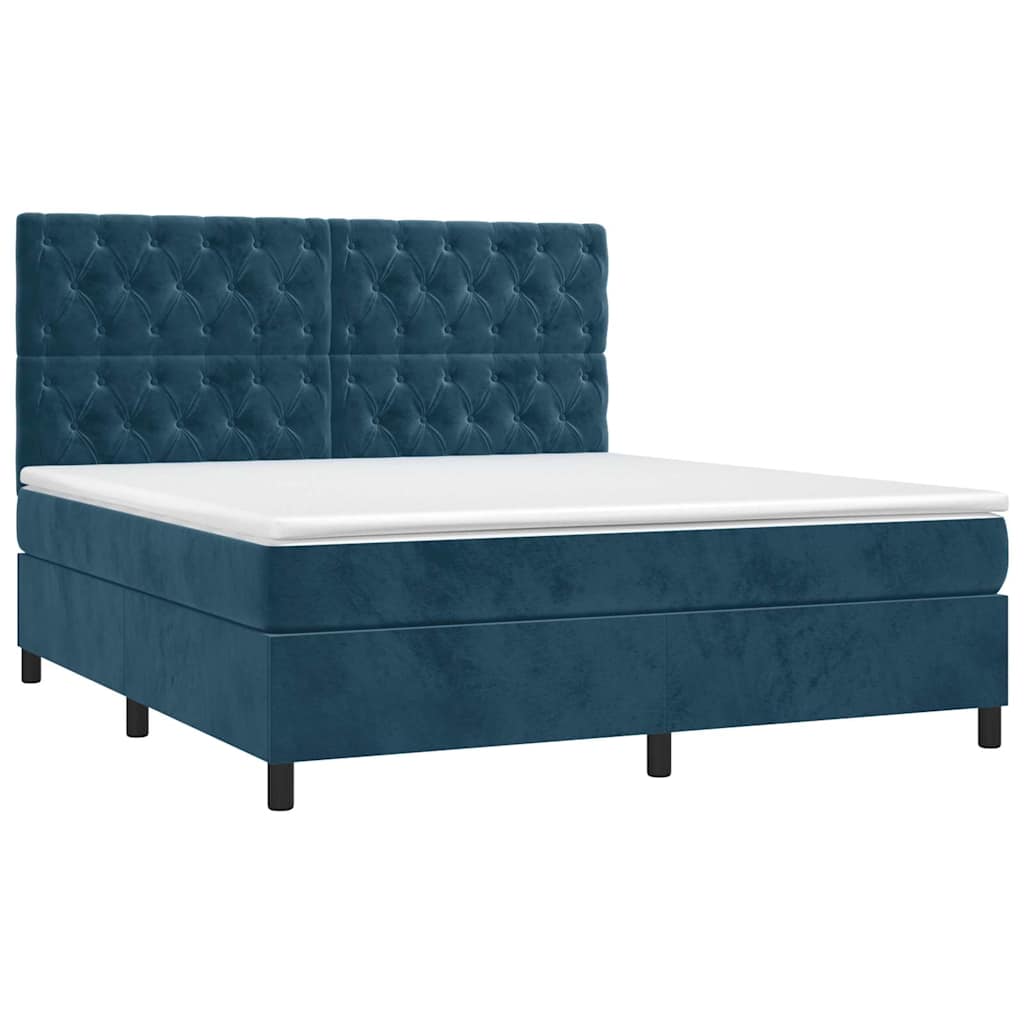 Cama com molas/colchão 160x200 cm veludo azul-escuro