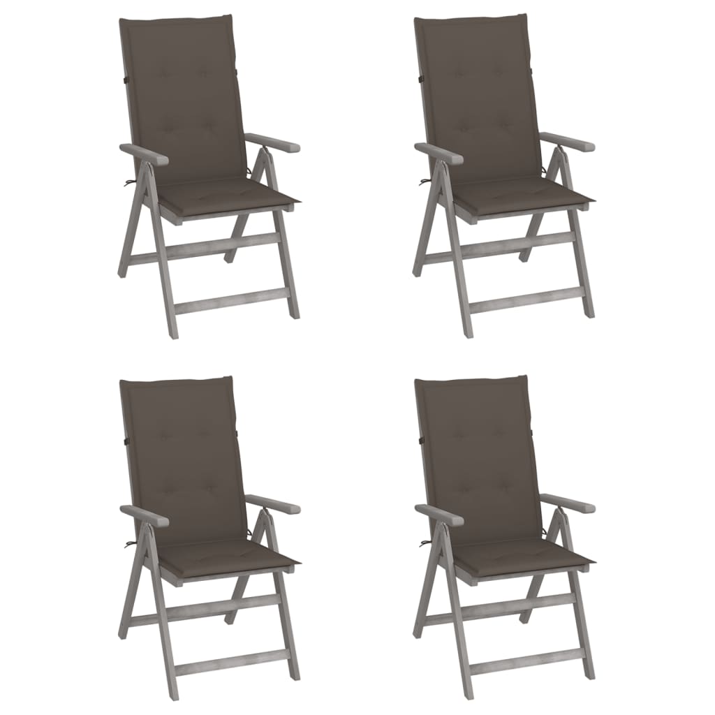 Cadeiras jardim reclináveis c/ almofadões 4 pcs acácia maciça