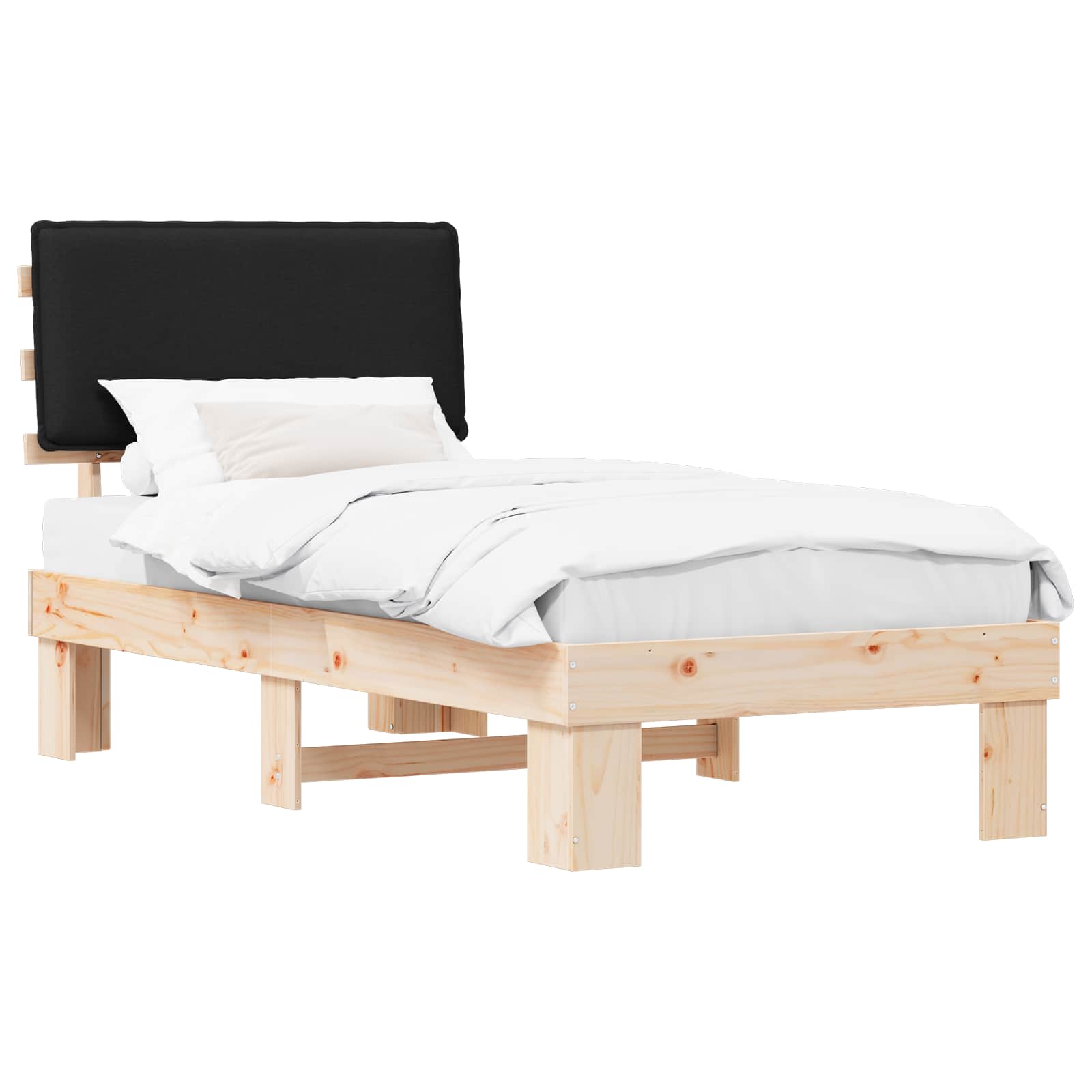 Estrutura de cama com cabeceira estofada preto 80 x 200 cm