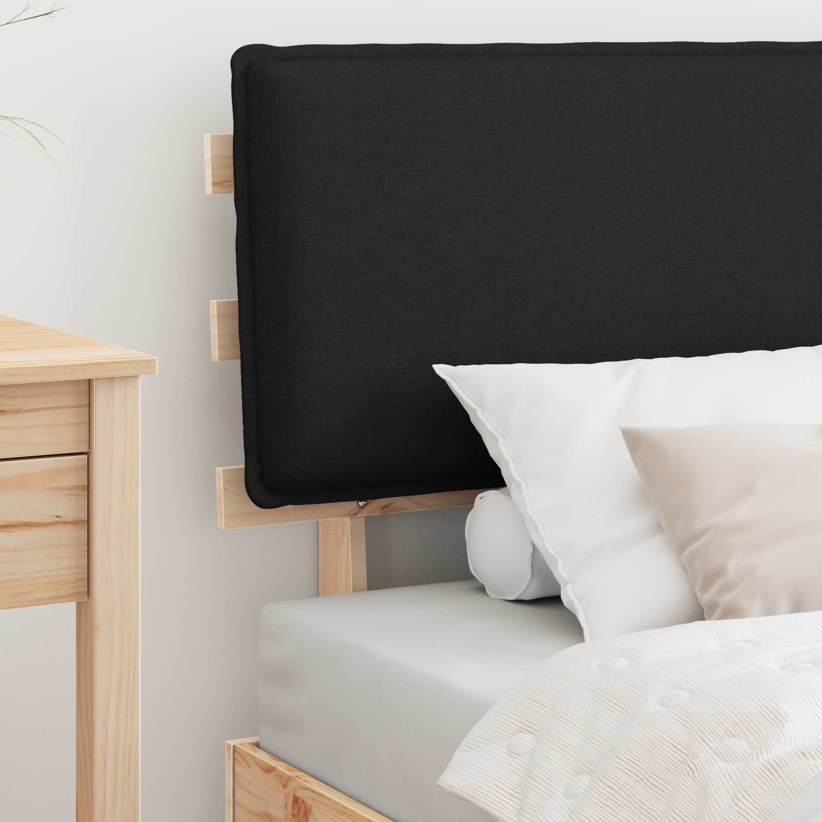 Estrutura de cama com cabeceira estofada preto 80 x 200 cm