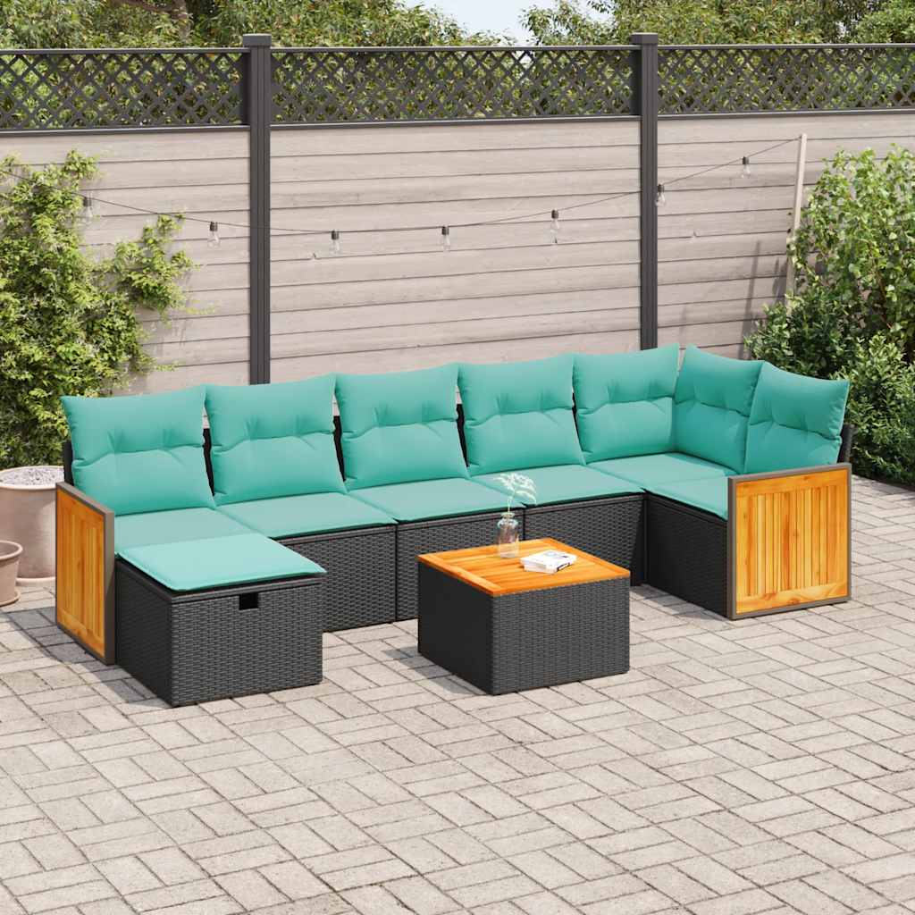 8 Pcs conjunto sofás de jardim com almofadões vime PE preto
