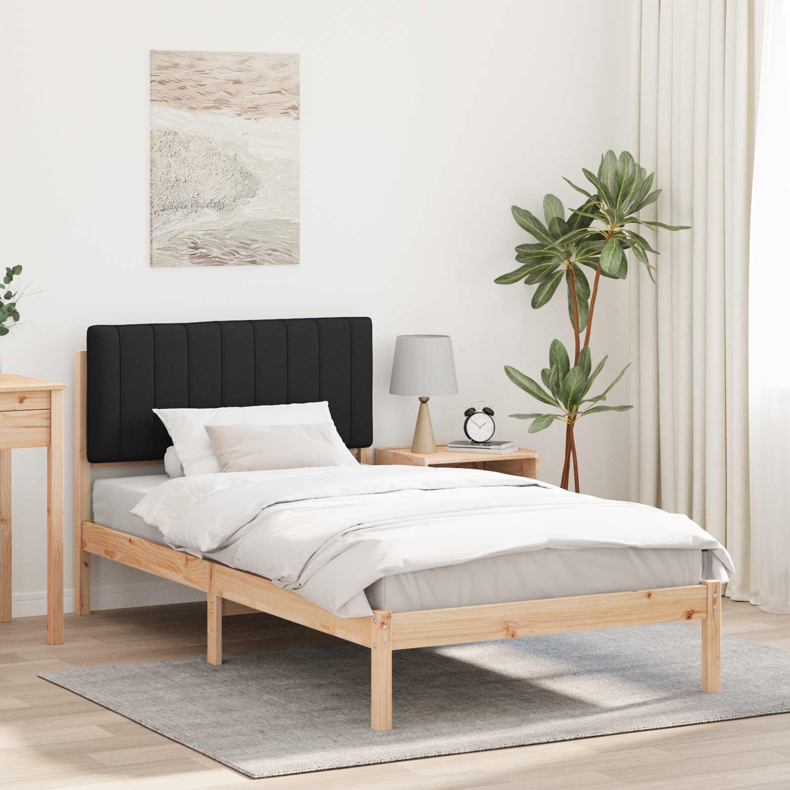 Estrutura de cama com cabeceira estofada preto 100 x 200 cm