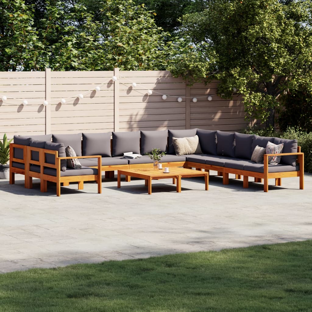 9 Pcs conjunto de sofás de jardim com almofadões acácia maciça