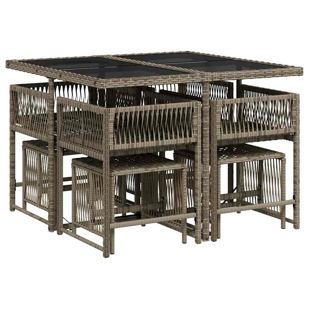 9 Pcs conjunto de jantar p/ jardim c/ almofadões vime PE cinza