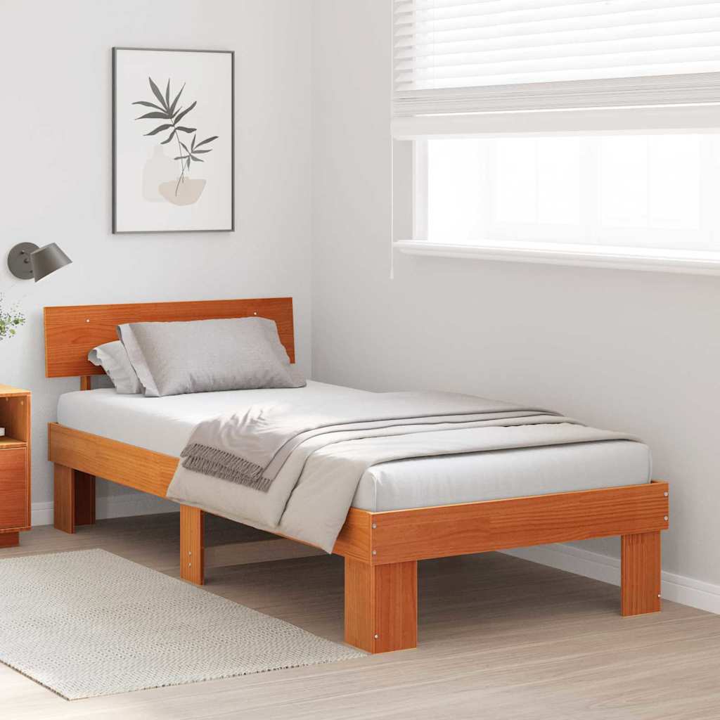 Estrutura da cama com cabeceira marrom cera 90 x 190 cm