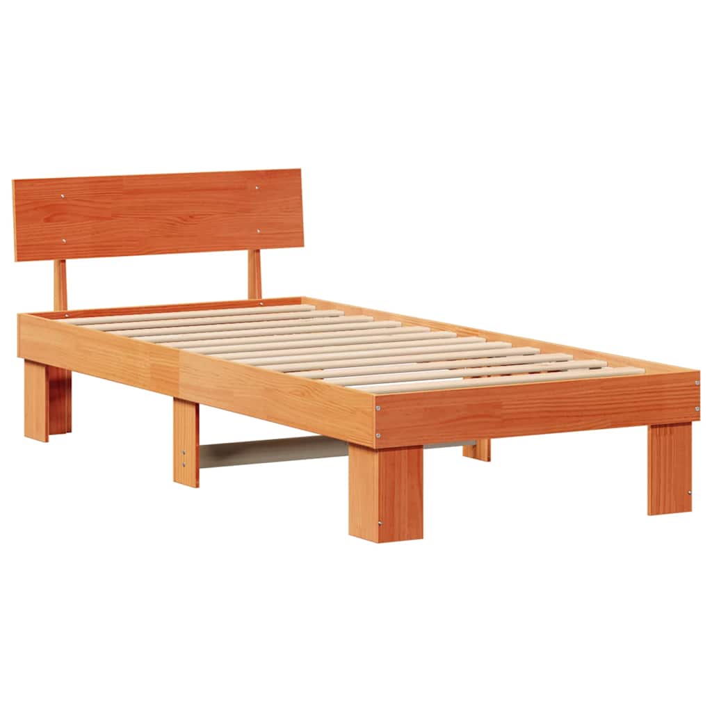 Estrutura da cama com cabeceira marrom cera 90 x 190 cm